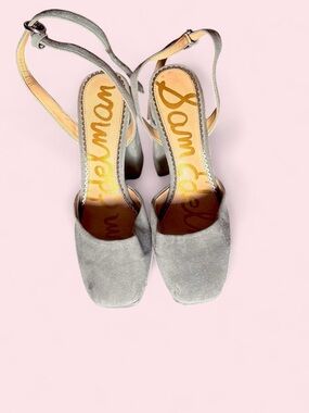 Sam Edelman Light Gray Suede Slingback Block Heels